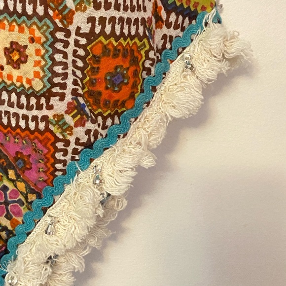 Miss Terre Boho Poncho/ShawlTop M/L Embellished  Cotton Fringe Festival Hippie - Picture 7 of 10